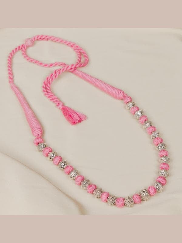 Silver Carved Bead Pink Dorje Chain Silver Carved Bead Pink Dorje Chain