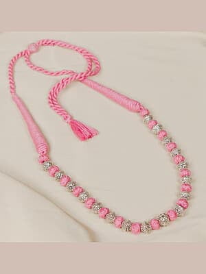 Silver Carved Bead Pink Dorje Chain Silver Carved Bead Pink Dorje Chain
