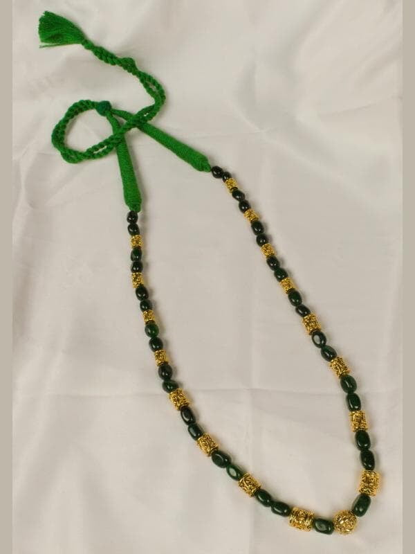 Gold Carved Multi Shape Interspaced Green Stone Chain Gold Carved Multi Shape Interspaced Green Stone Chain