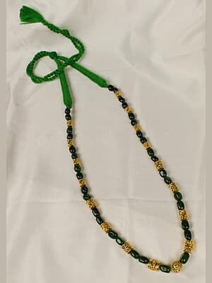 Gold Carved Multi Shape Interspaced Green Stone Chain Gold Carved Multi Shape Interspaced Green Stone Chain