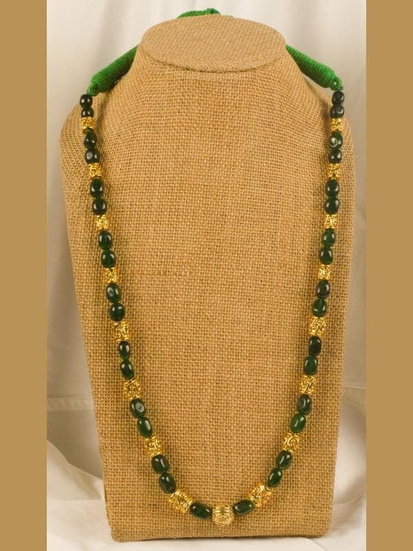 Gold Carved Multi Shape Interspaced Green Stone Chain Gold Carved Multi Shape Interspaced Green Stone Chain
