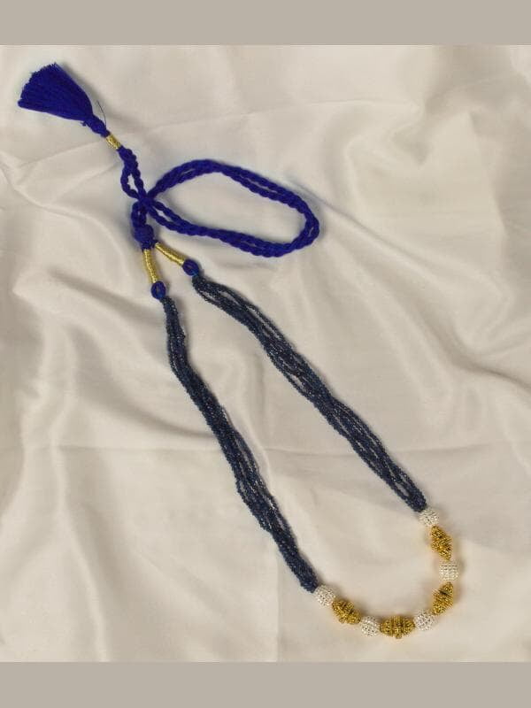 Gold Carved Silver Carved Bead Pearl Interspaced Blue Stone Chain Gold Carved Silver Carved Bead Pearl Interspaced Blue Stone Chain