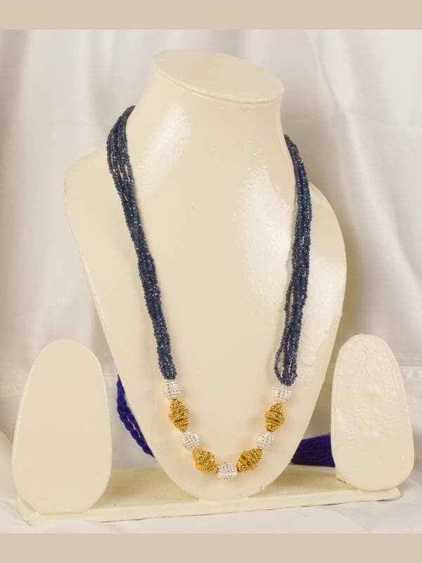 Gold Carved Silver Carved Bead Pearl Interspaced Blue Stone Chain Gold Carved Silver Carved Bead Pearl Interspaced Blue Stone Chain
