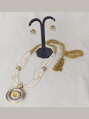 Fresh Water Real pearl Necklace With Oxidized Locket with Jumka Fresh Water Real pearl Necklace With Oxidized Locket with Jumka