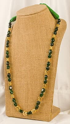 Gold Carved Multi Shape Interspaced Green Stone Chain Gold Carved Multi Shape Interspaced Green Stone Chain